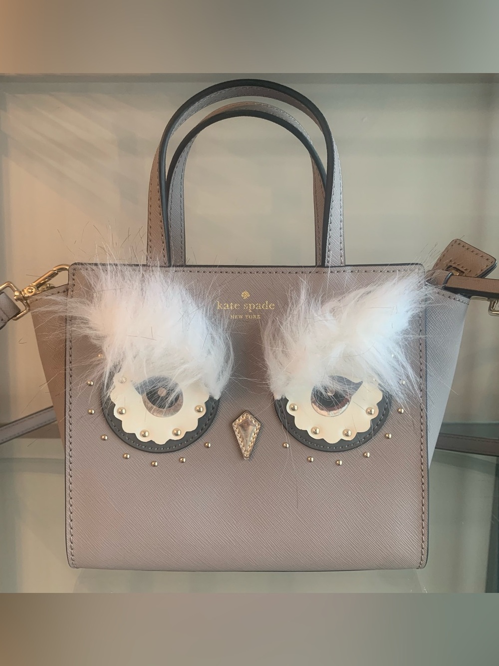 Kate Spade Owl Bag Mini Hadlee Starbright Crossbody Gray Novelty Collectible
